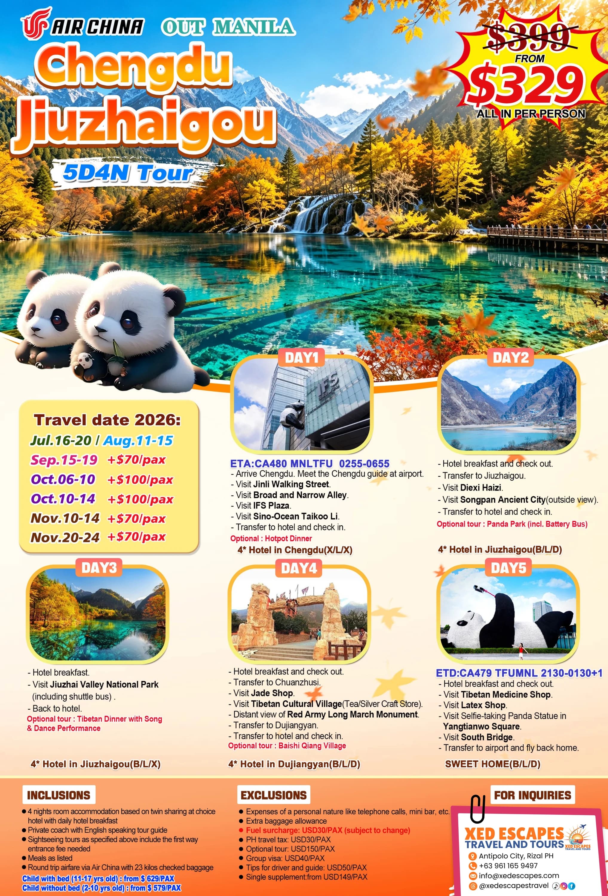 Chengdu Jiuzhaigou 5D4N Tour — Chengdu & Jiuzhaigou, China