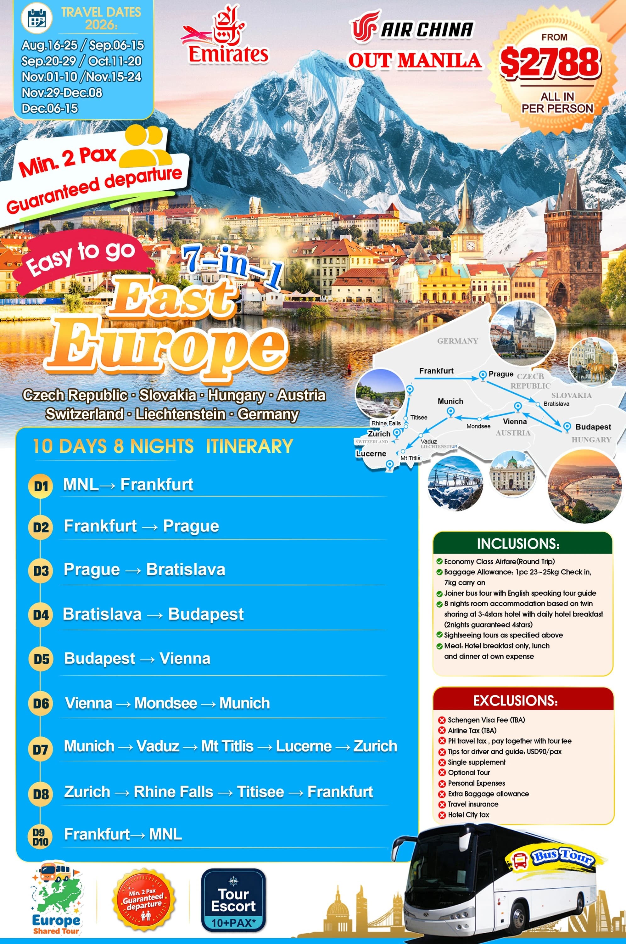 East Europe 7-in-1 Tour — Czech Republic, Slovakia, Hungary, Austria, Switzerland, Liechtenstein & Germany